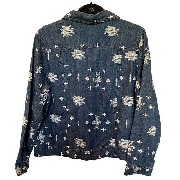 Laura Ashley Women’s Denim Jean Jacket Blue/White Southwestern design Size 10 - Picture 2 of 13